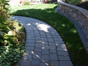 paver path and retaining wall